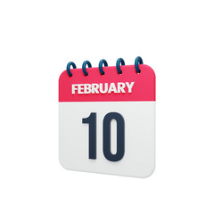 February Realistic Calendar Icon 3D Illustration Date February 10