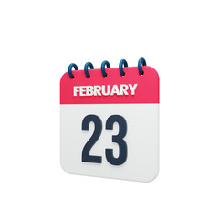 February Realistic Calendar Icon 3D Illustration Date February 23