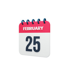 February Realistic Calendar Icon 3D Illustration Date February 25