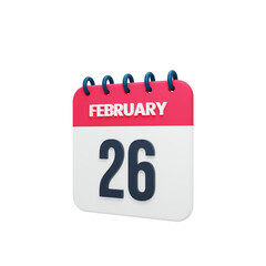 February Realistic Calendar Icon 3D Illustration Date February 26
