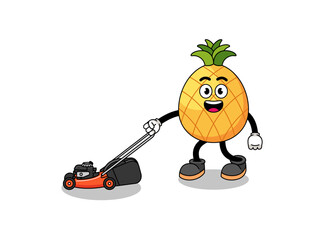 pineapple illustration cartoon holding lawn mower