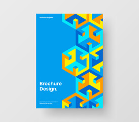 Unique company brochure design vector layout. Vivid geometric pattern handbill illustration.