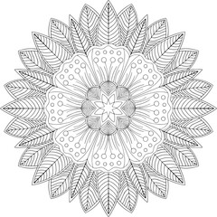 Circular Mandala pattern for tattoo, decoration premium product poster or painting. Decorative ornament in ethnic oriental style. Outline doodle hand draw illustration.