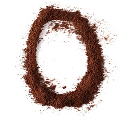 Ground coffee in shape letter O isolated on white, clipping path