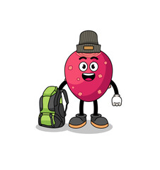 Illustration of prickly pear mascot as a hiker
