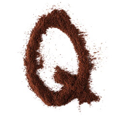 Ground coffee in shape letter Q isolated on white, clipping path