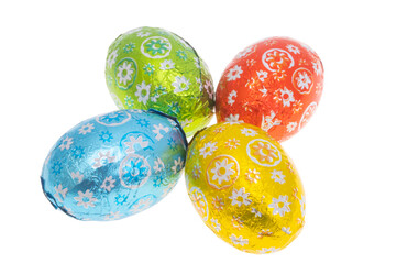 chocolate easter eggs in foil isolated