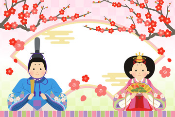 ひなまつりイメージ_バナー背景_フレーム_ベクターイラスト