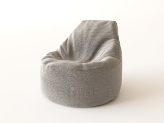 Grey bean bag isolated on white background with nobody. Flexible and adjustable textile seat...