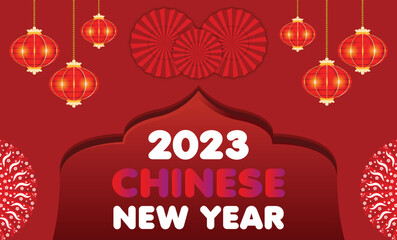 Happy Chinese new year 2023 beautiful decorations with lunar and Chinese Greeting Card design