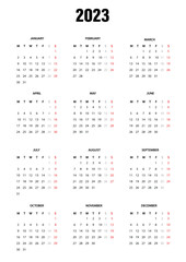  Calendar  2023, simple template english