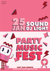 PARTY POSTER DESIGN, magenta colour with flat design style