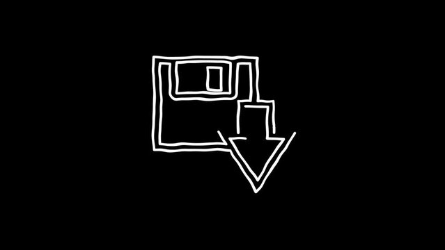 black and white frame of an old floppy disk. White Highlight Elements. Doodle loop animation.  doodle style on transparent background. Jittery Artistic Motion. scribble animation. 