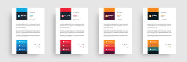 Professional corporate a4 letterhead design template with multicolor variation. Simple and clean shape letterhead design template with mixed color combination.