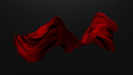 Fototapeta premium Abstract red cloth falling. Satin fabric flying in the wind