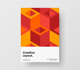 Fresh catalog cover design vector template. Bright mosaic hexagons brochure illustration.