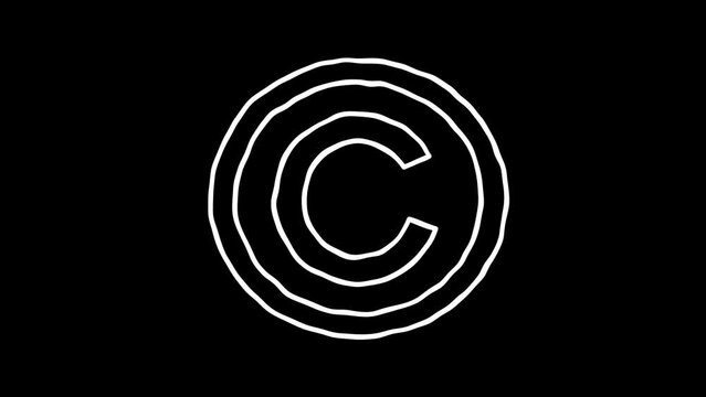 Copyright Symbol.  White Highlight Elements. Doodle loop animation.  doodle style on transparent background. Jittery Artistic Motion. scribble animation. 
