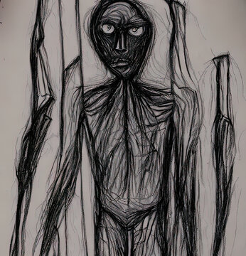 Tall Dark Figure Sketch, Shadow Figure Sketch created with Generative AI Technology