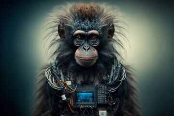 AI generativ, kleiner Affe mit Technologie in einem Raum