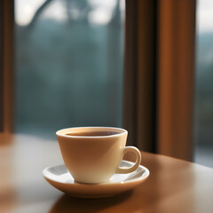 Obraz premium 窓辺のテーブルに置かれたコーヒー, Generative, AI