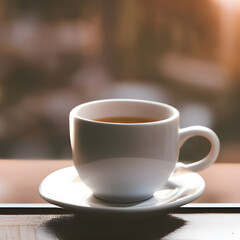 Obraz premium 窓辺のテーブルに置かれたコーヒー, Generative, AI