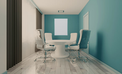Blank paintings.  Mockup.. Modern office Cabinet.  3D rendering.   Meeting room