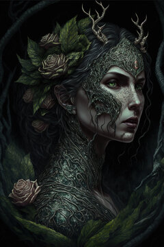 dark fantasy, lone elf, dark forest, horror, demons, art illustration
