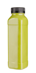 Bottle of healthy green smoothie on white