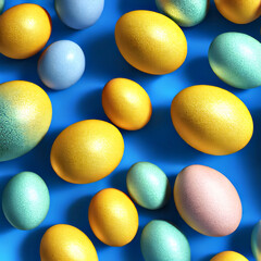 easter eggs on blue background