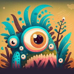 Colorful Monster Design,Cool Illustration,Unique character with Big Eyes, Great art for any Printable You Need