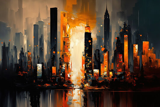 Abstract city skyline oil painting. AI