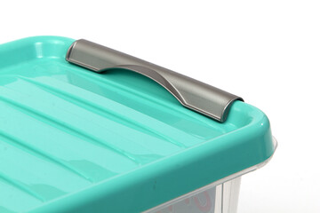 Plastic utensils for home use on a white background