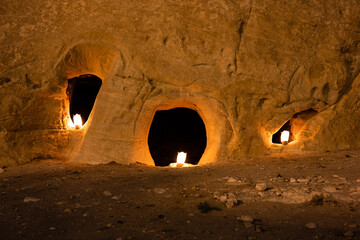 Landscape in Petra near Wadi Musa illuminated with Candles near Wadi Musa, Jordan