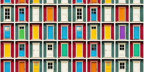 Cotton fabric Endless colorful doors as seamless pattern wallpaper design (Generative AI)