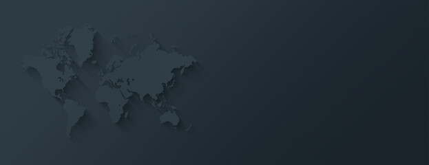 World map illustration on a black background. Horizontal banner
