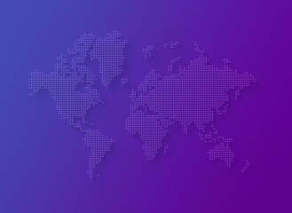 Illustration of a world map made of stars on a purple background