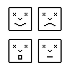Pixel linear faces with emotions in the square. Flat icons vector