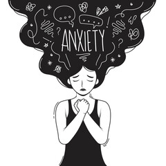 monochrome anxiety with women illustration