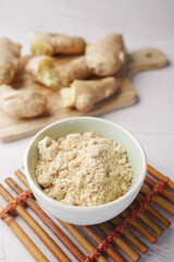 Close up of Gingers powder in bowl on table 