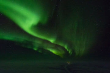 Northern Lights, Aurora Borealis seen from the cockpit above the Atlantic Ocean