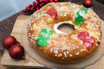 Three King's cake, (roscón de Reyes), a typical sweet that is eaten in Spain at Christmas and especially on Three Kings Day