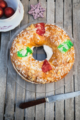 Three King's cake, (roscón de Reyes), a typical sweet that is eaten in Spain at Christmas and especially on Three Kings Day