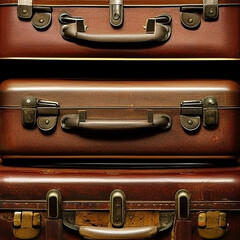 Vintage pile ancient suitcases design. generative ai.