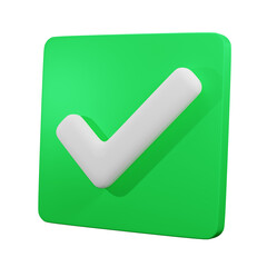 white check mark in the green frame, icon, Set of simple icons in flat style, Correct - 3D render