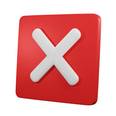 white cross mark in the red frame, icon, Set of simple icons in flat style, cross icon, No symbols - 3D render