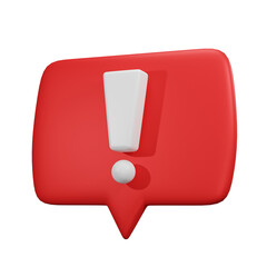 Red speech bubble with white exclamation mark, Attention icon - 3D render