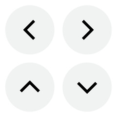 Left, right, up, and down round button icon collection transparent. Back next icon buttons isolated on white.