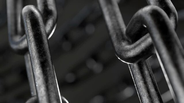 The camera rotates and moves along the metal chain. The concept is free. Get rid of weakness. Symbol of horror, dictatorship, terrania. Information censorship.