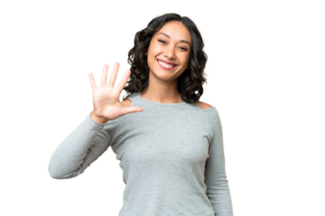 Young Argentinian woman over isolated background counting five with fingers