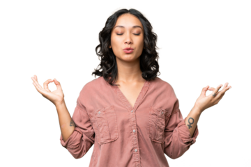 Young Argentinian woman over isolated background in zen pose
